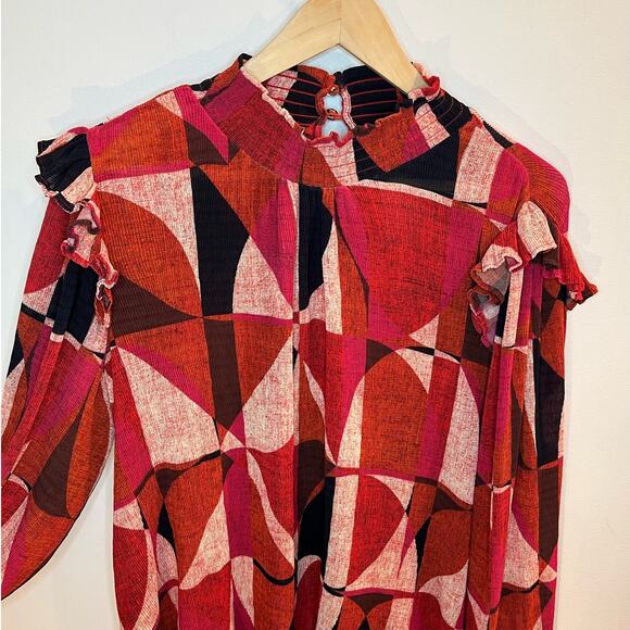 The Odells Nicole Trupet Sleeve Blouse Size M Red Motif Ruffle Sleeve - Picture 6 of 9